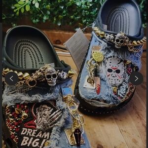Halloween Skull Embellished Denim Crocs